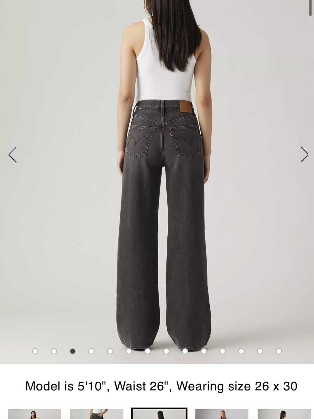 Levi's Black Wash Ribcage High Rise Wide-Leg Jeans - Picture 3 of 7